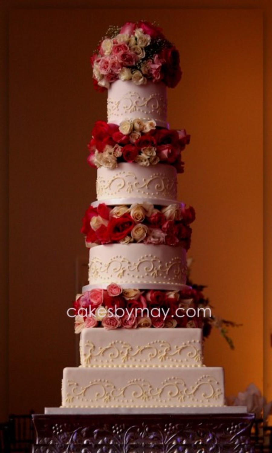 5 Tier Wedding Cake with Fresh Flowers