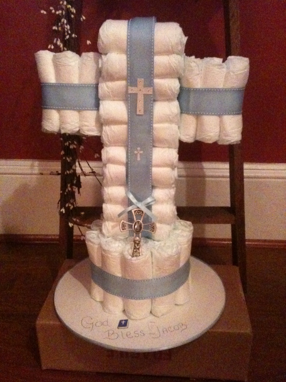 Baby Boy Baptism Cross Cake