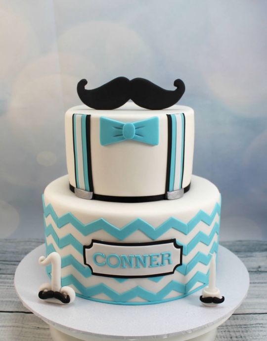 Baby Boy First Birthday Mustache Cake