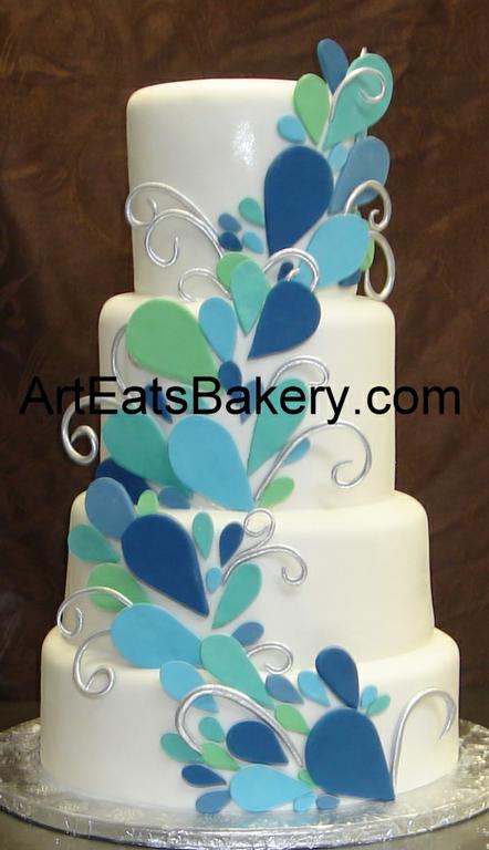 Blue and Green Peacock Wedding Cake