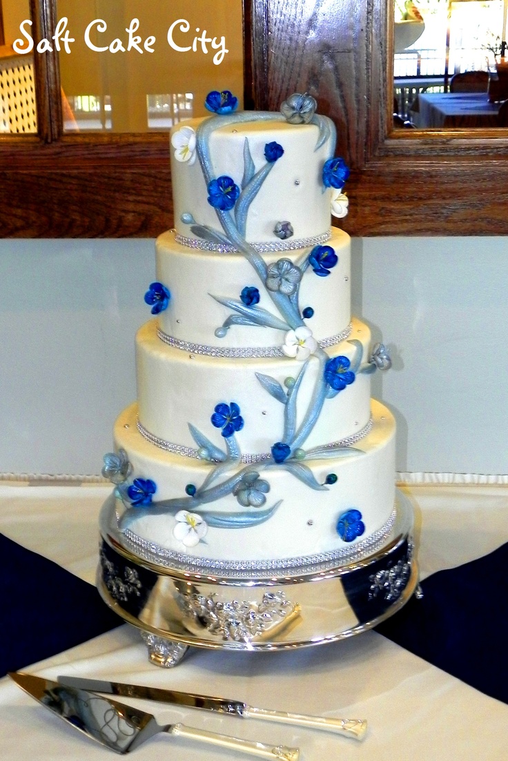 Blue and Silver Wedding Cake