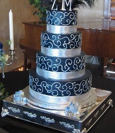 Blue and Silver Wedding Cake