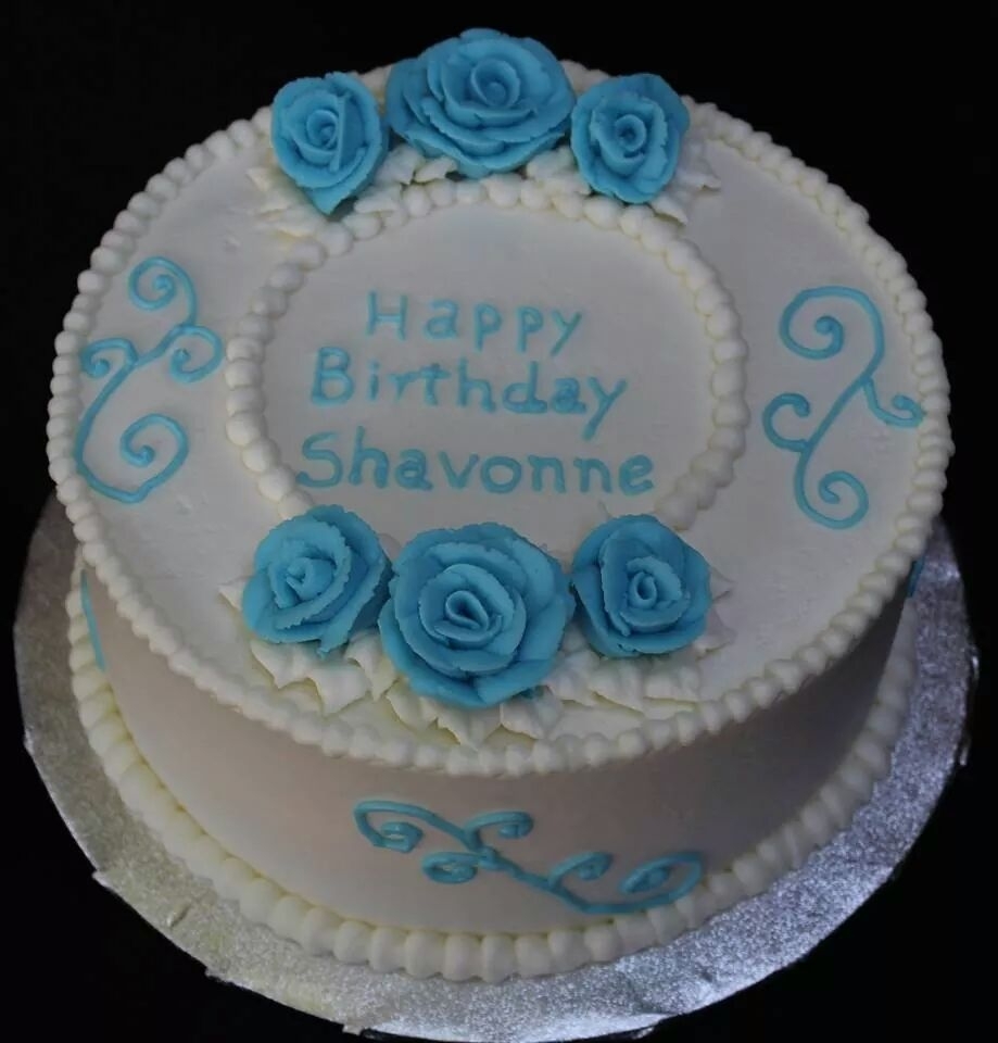 Blue and White Birthday Cake