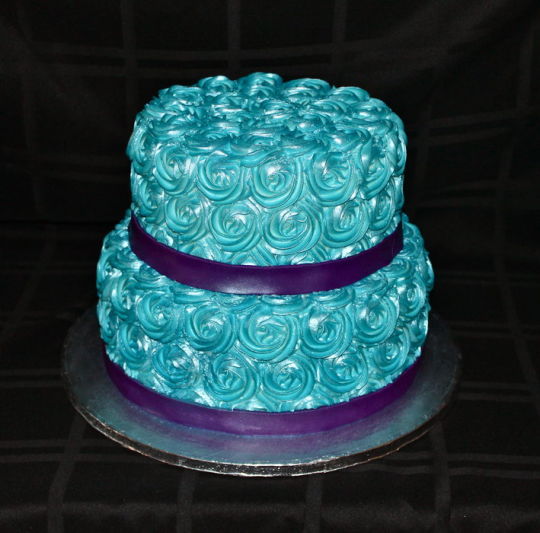 Blue Buttercream Rose Cake