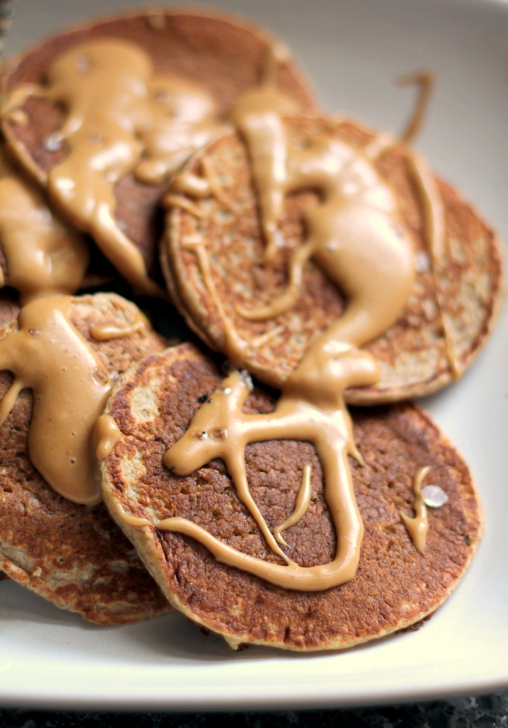 Peanut Butter Oatmeal Cinnamon Pancakes with Syrup