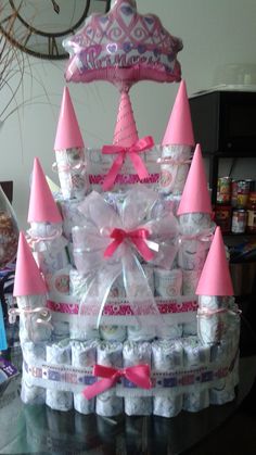 Princess Castle Diaper Cake for Baby Shower