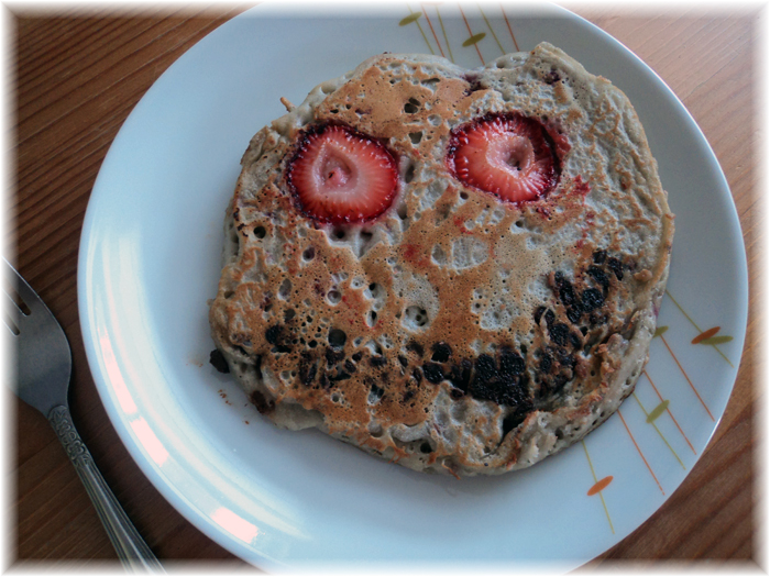 Smiley-Face Pancake with Strawberries