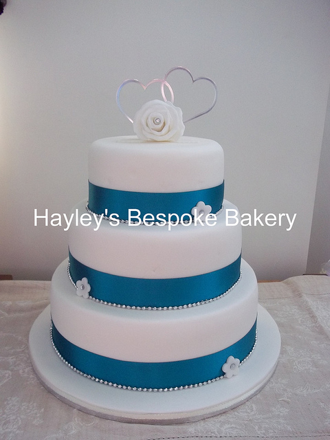 Teal and White 2 Tier Birthday Cake