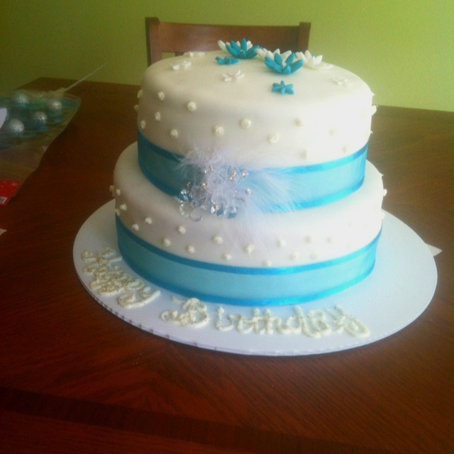 Turquoise and Silver Birthday Cake