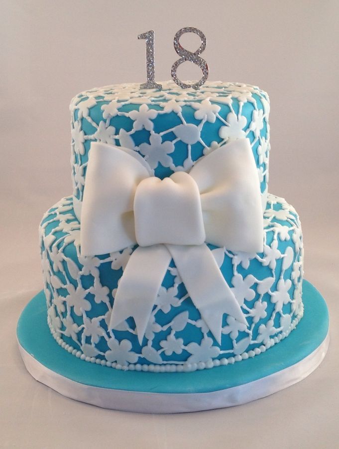 Turquoise and White Birthday Cake