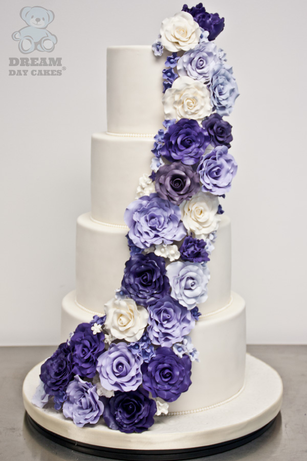 Wedding Cake with Purple Flowers