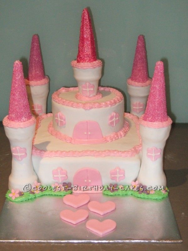 White and Pink Castle Cake