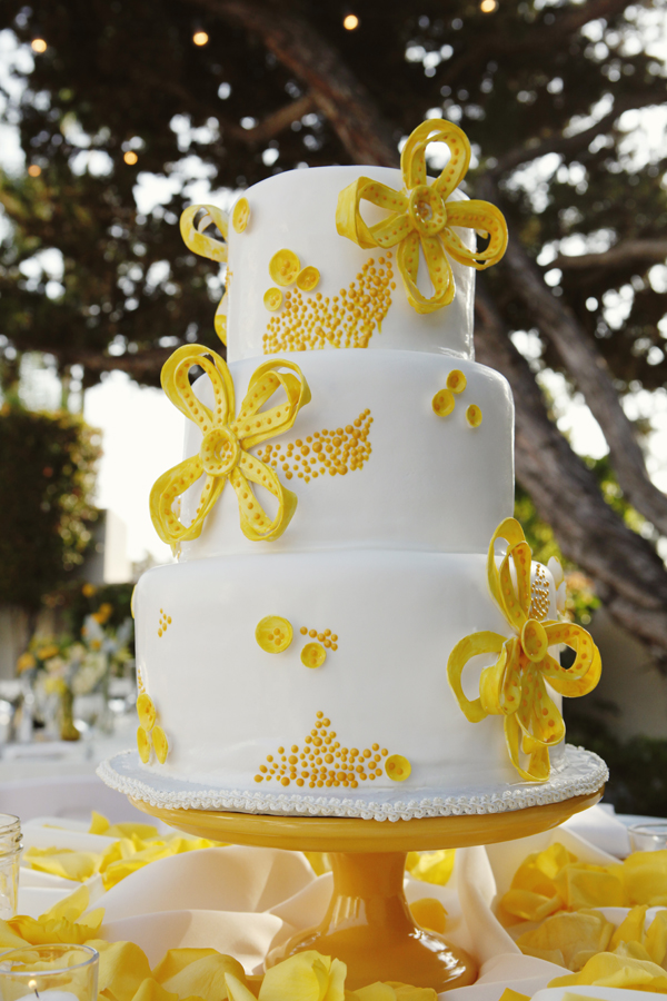 Yellow and White Wedding Cake