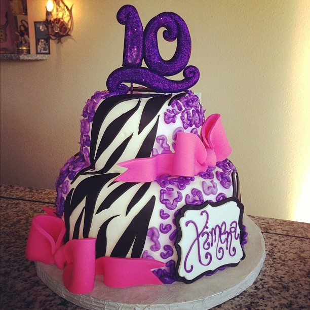 Zebra Print Bow Birthday Cake