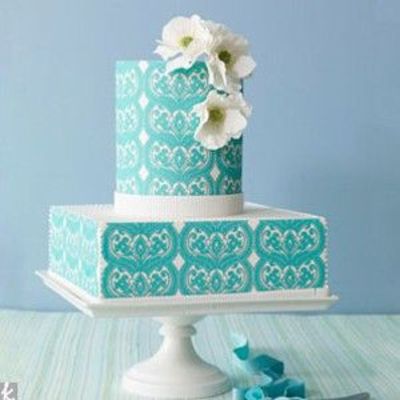 Aqua Blue and White Wedding Cake