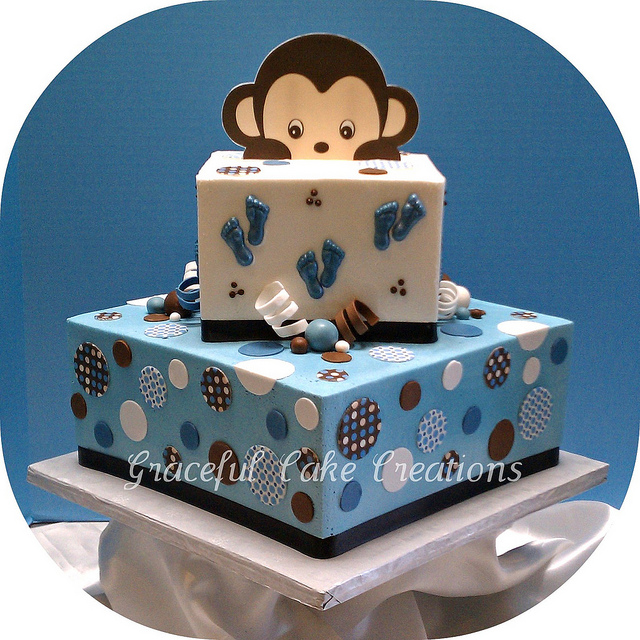 Blue and Brown Baby Shower Cake