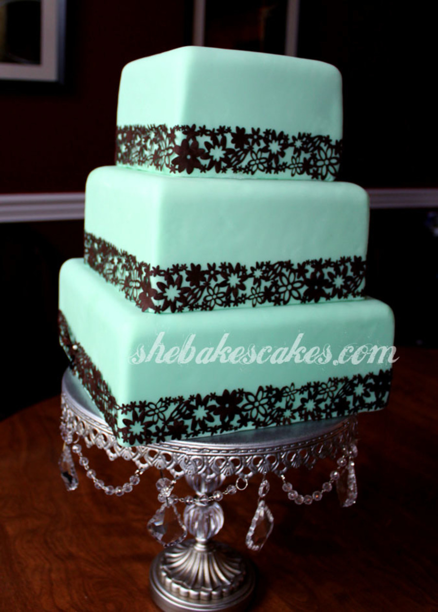 Blue Green and Brown Wedding Cake