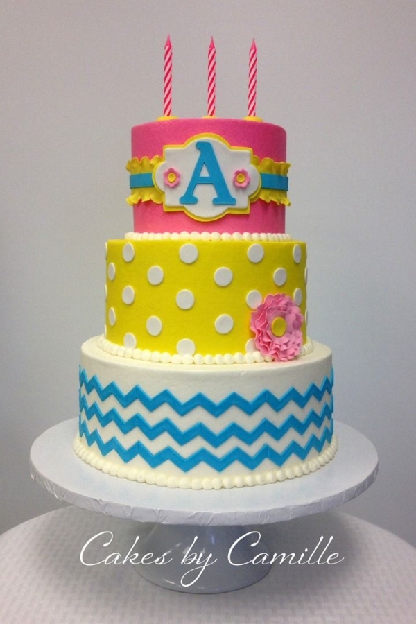 Chevron and Polka Dot Birthday Cake