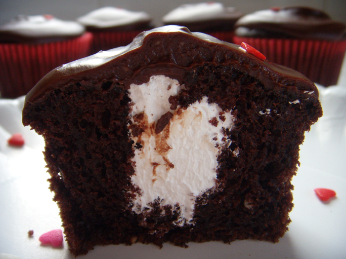 Chocolate Cupcakes with Marshmallow Filling