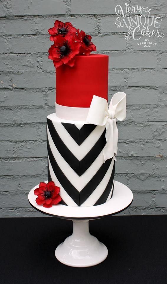 Elegant Red Black and White Birthday Cake