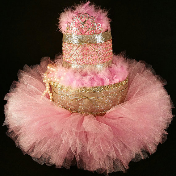 Gold and Pink Tutu Diaper Cake