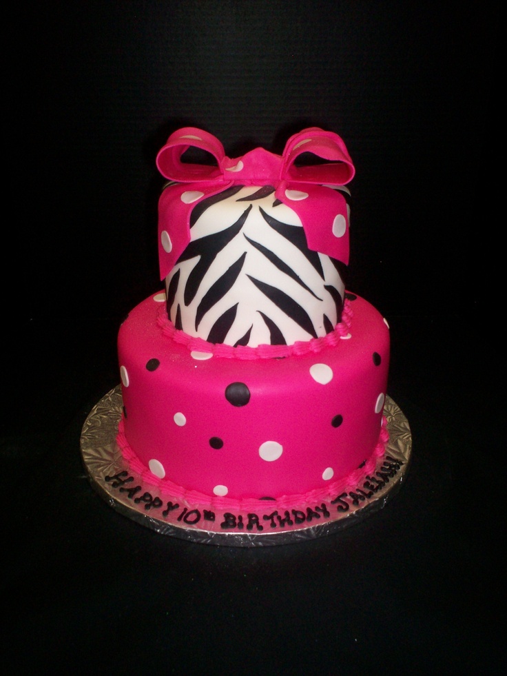 Hot Pink Zebra Stripe Birthday Cake