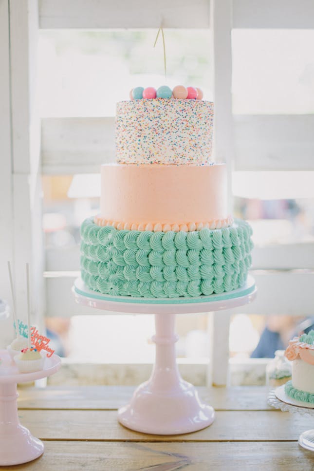 Mint and Peach Birthday Cake