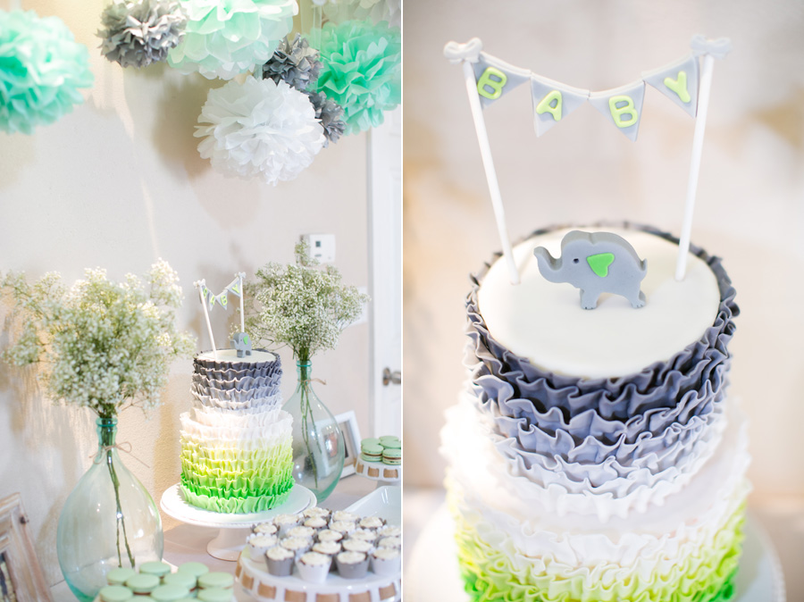 Mint Green and Gray Baby Shower Cake