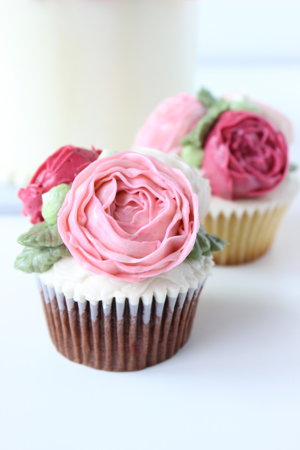 Pink Cake with Buttercream Flowers