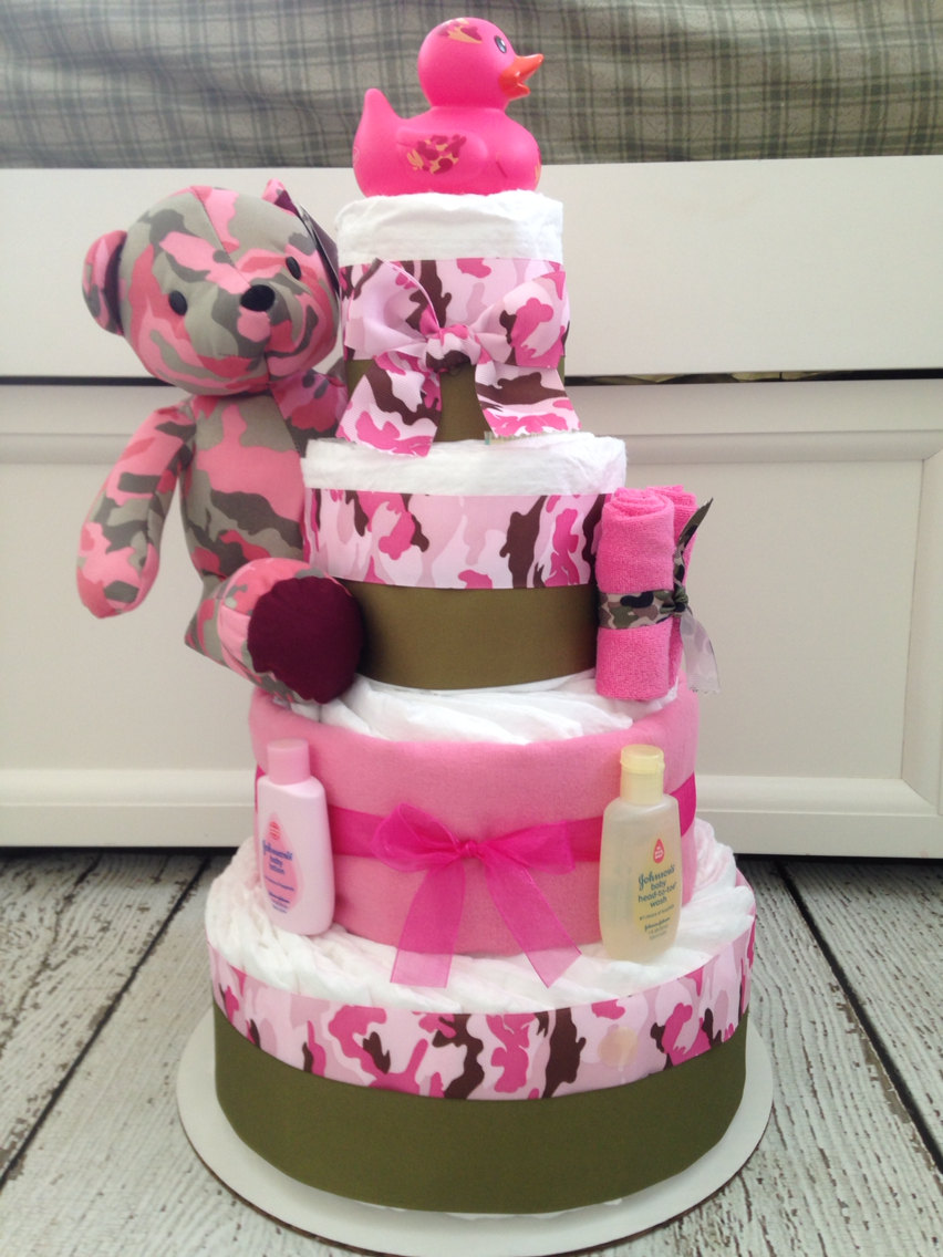 Pink Camo Baby Shower Cakes for Girls