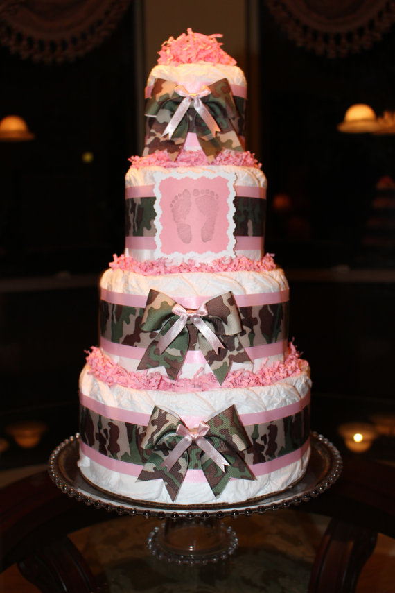 Pink Camo Diaper Cake