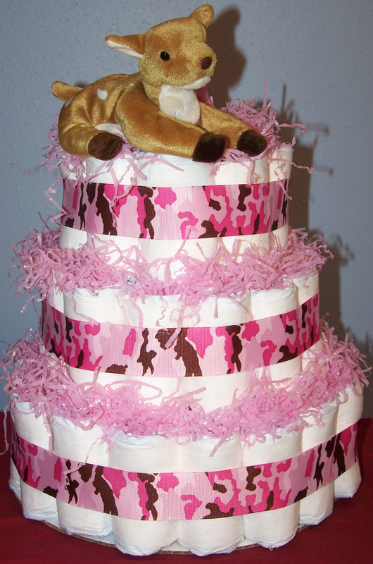 Pink Camo Diaper Cake