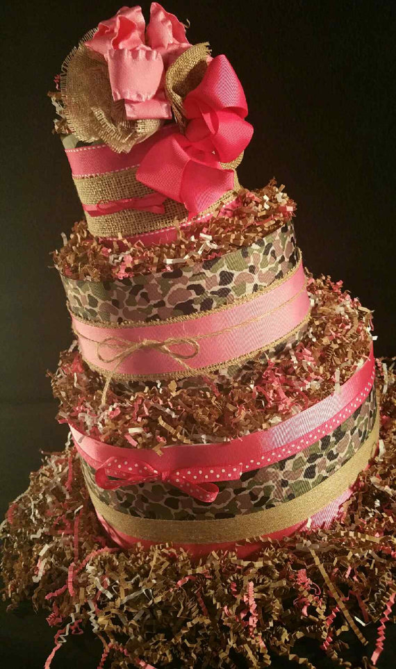 Pink Camouflage Diaper Cake