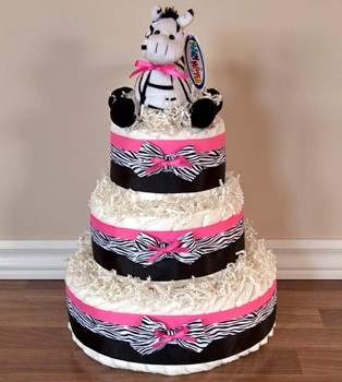 Pink Zebra Diaper Cake