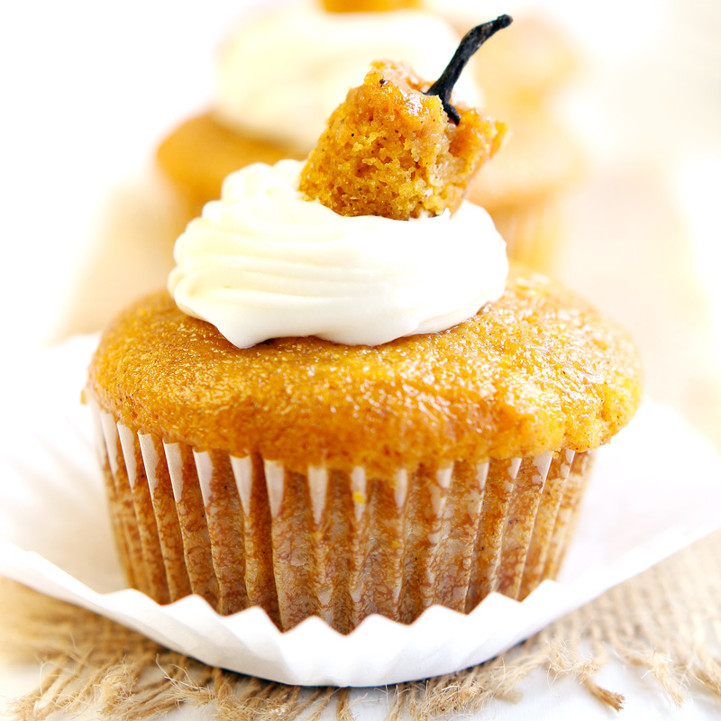 Pumpkin Cupcakes with Cream Cheese Filling