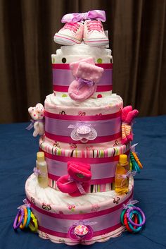 Purple and Pink Baby Girl Diaper Cake