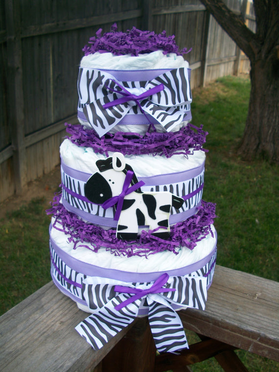 Purple Zebra Diaper Cake