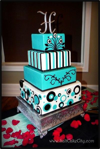 Tiffany Blue Wedding Cake Black and White