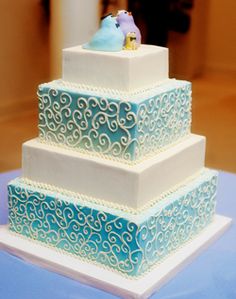 Turquoise and White Square Wedding Cake