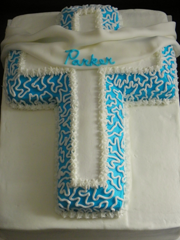 Baby Boy Baptism Cross Cake