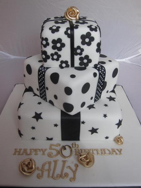 Black and White 50th Birthday Cake