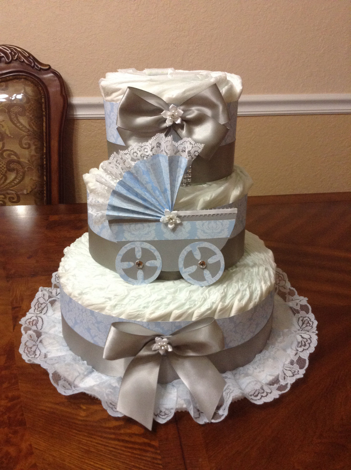 Blue and Gray Baby Diaper Cake