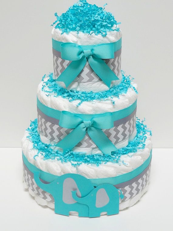 Blue and Gray Elephant Baby Shower Cake