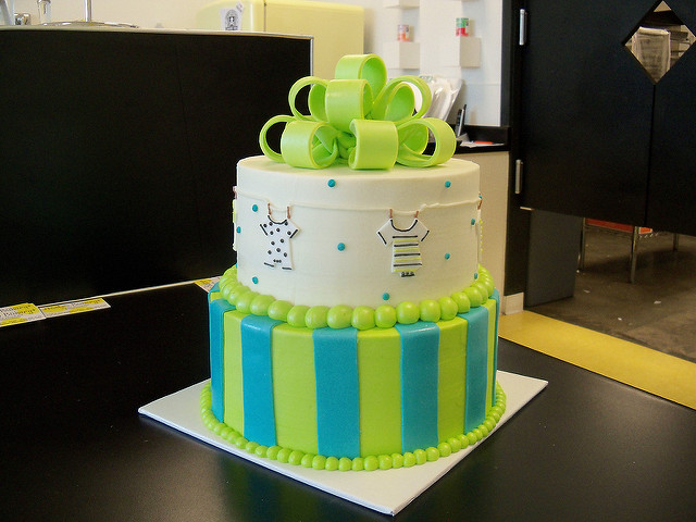 Blue and Green Baby Boy Shower Cake