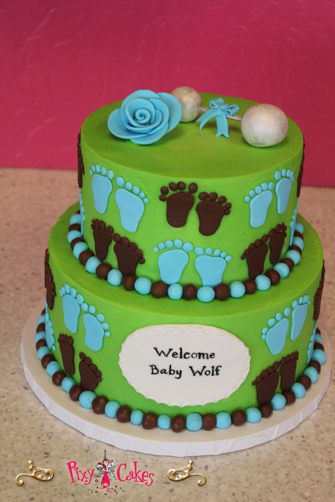 Blue and Green Baby Shower Tier Cakes