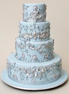 Blue and Silver Wedding Cake