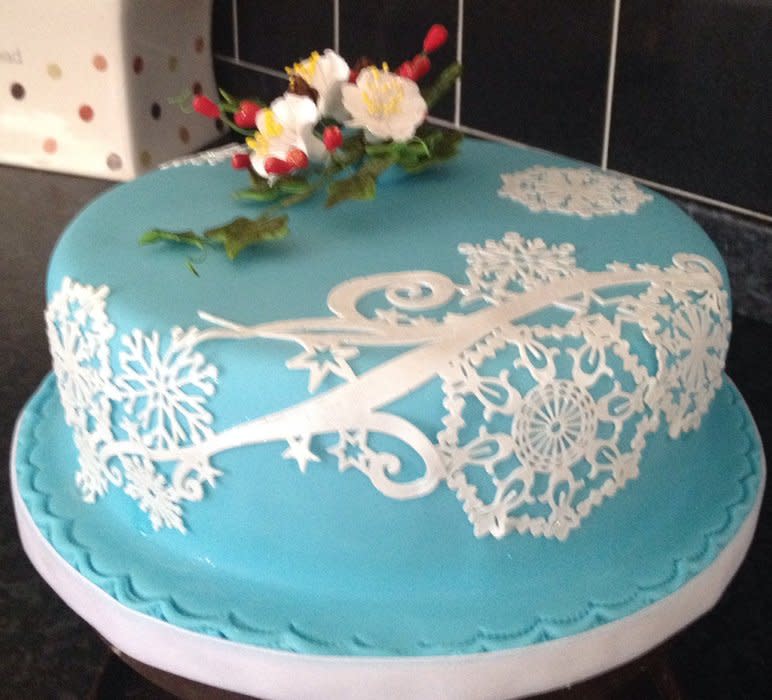 Blue and White Snowflake Cake