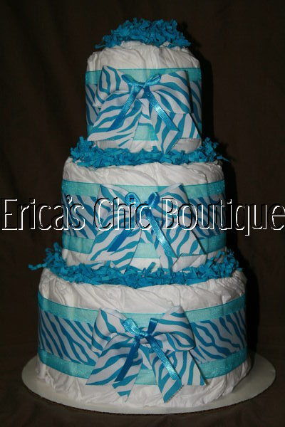 Blue Zebra Print Baby Shower Cake