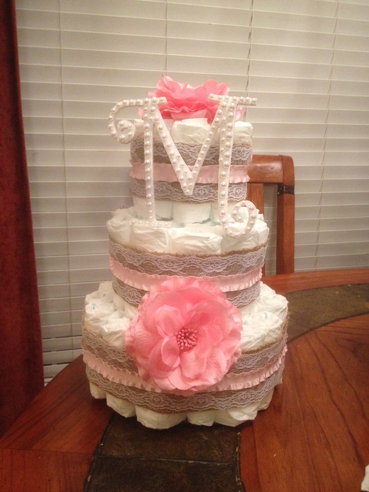 Burlap and Pink Baby Shower Cake