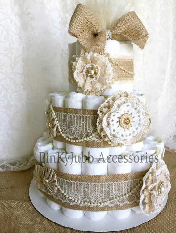 Burlap Baby Shower Diaper Cake